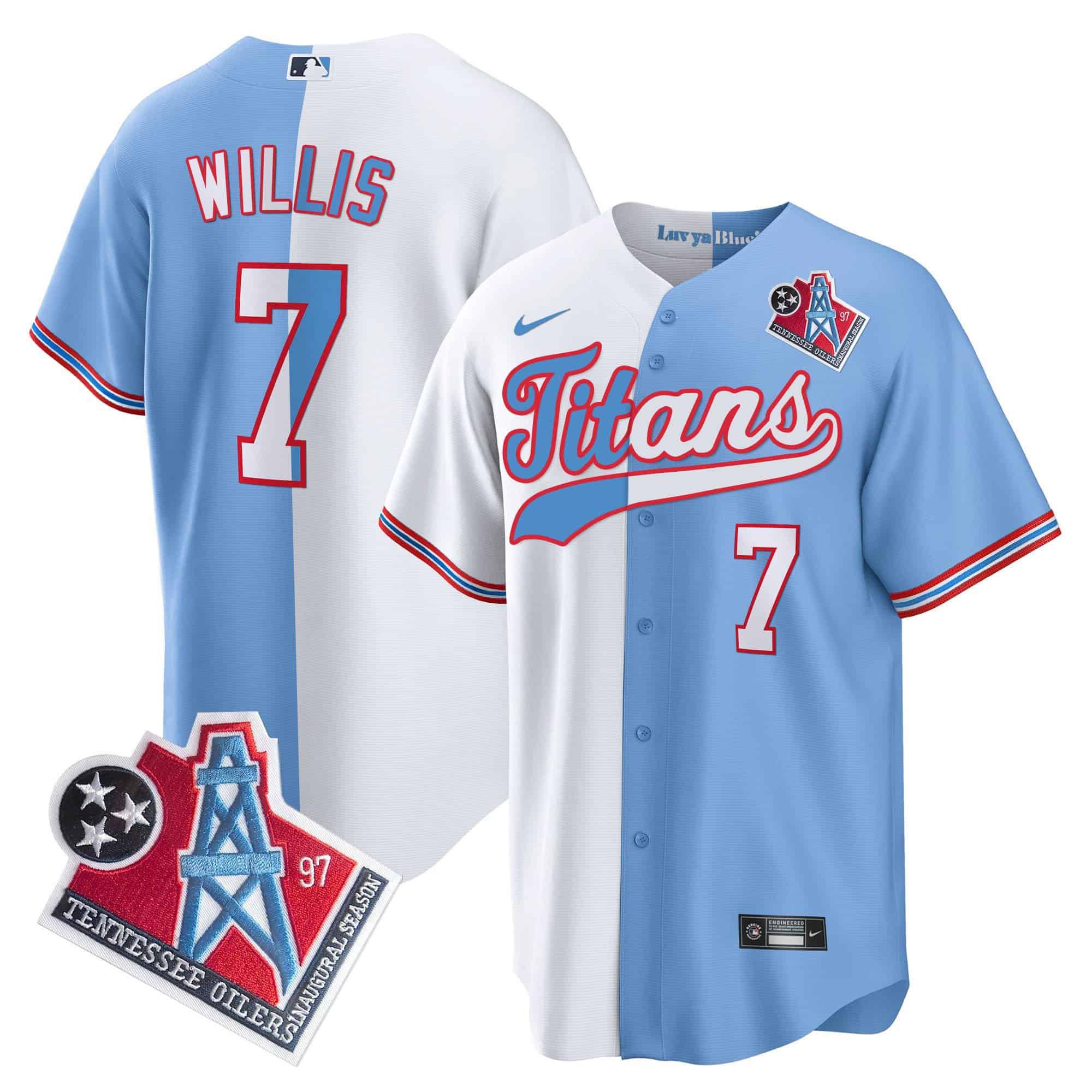 Men Tennessee Titans #7 Willis Light Blue with white Nike 1997 Throwback Limited Cool Base NFL Jersey